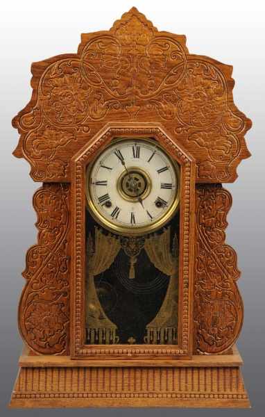 Appraisal: Wooden Carved Oak Shelf Clock Description Working Condition Excellent Size