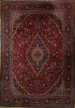 Appraisal: KASHAN MEDALLION CARPET The oblong cobalt ivory and sky blue