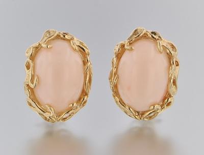 Appraisal: A Pair of Angel Skin Coral Earrings k yellow gold