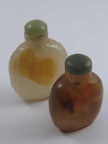 Appraisal: Two th Century Chinese agate snuff bottles largest approx cm