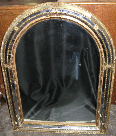 Appraisal: Continental Gilded Brass-Mounted Arched Looking Glass of small size in