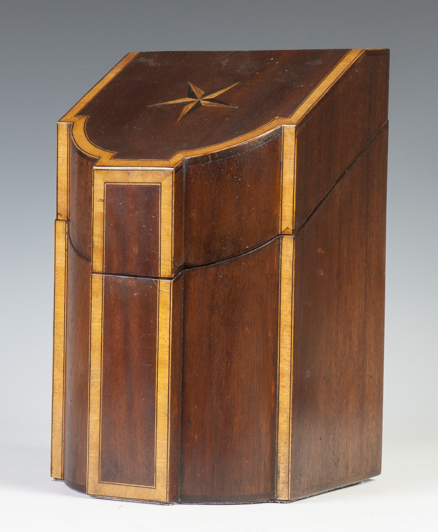 Appraisal: Banded Inlaid Mahogany Knife Box C Inlaid star