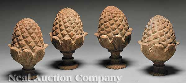 Appraisal: Four Cast Iron Pineapple Finials height in diameter in