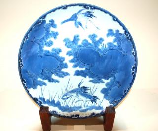 Appraisal: A Japanese Blue and White Glaze Dish with Crane Design