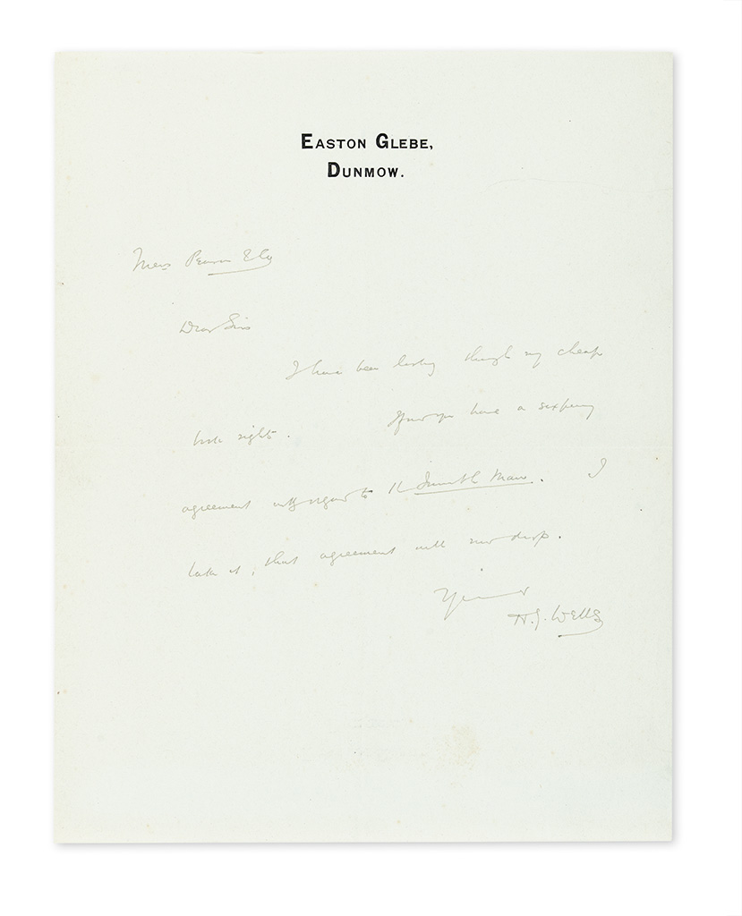 Appraisal: WELLS H G Autograph Letter Signed to publisher 'Messrs Pearson