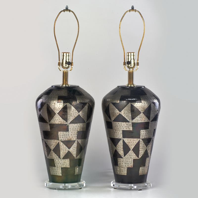 Appraisal: CONTEMPORARY LIGHTING Two pair of table lamps Enameled textured and