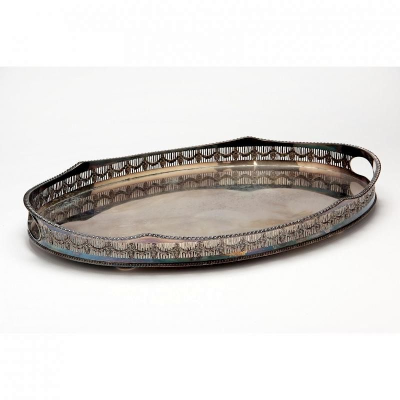 Appraisal: English Silver-over-Copper Gallery Tray circa - marked Made in Sheffield