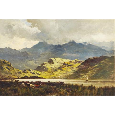 Appraisal: Alfred de Breanski Senior - HIGHLAND SCENE WITH COWS UNDER