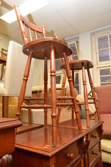 Appraisal: THREE SPINDLE BACK BAR STOOLS