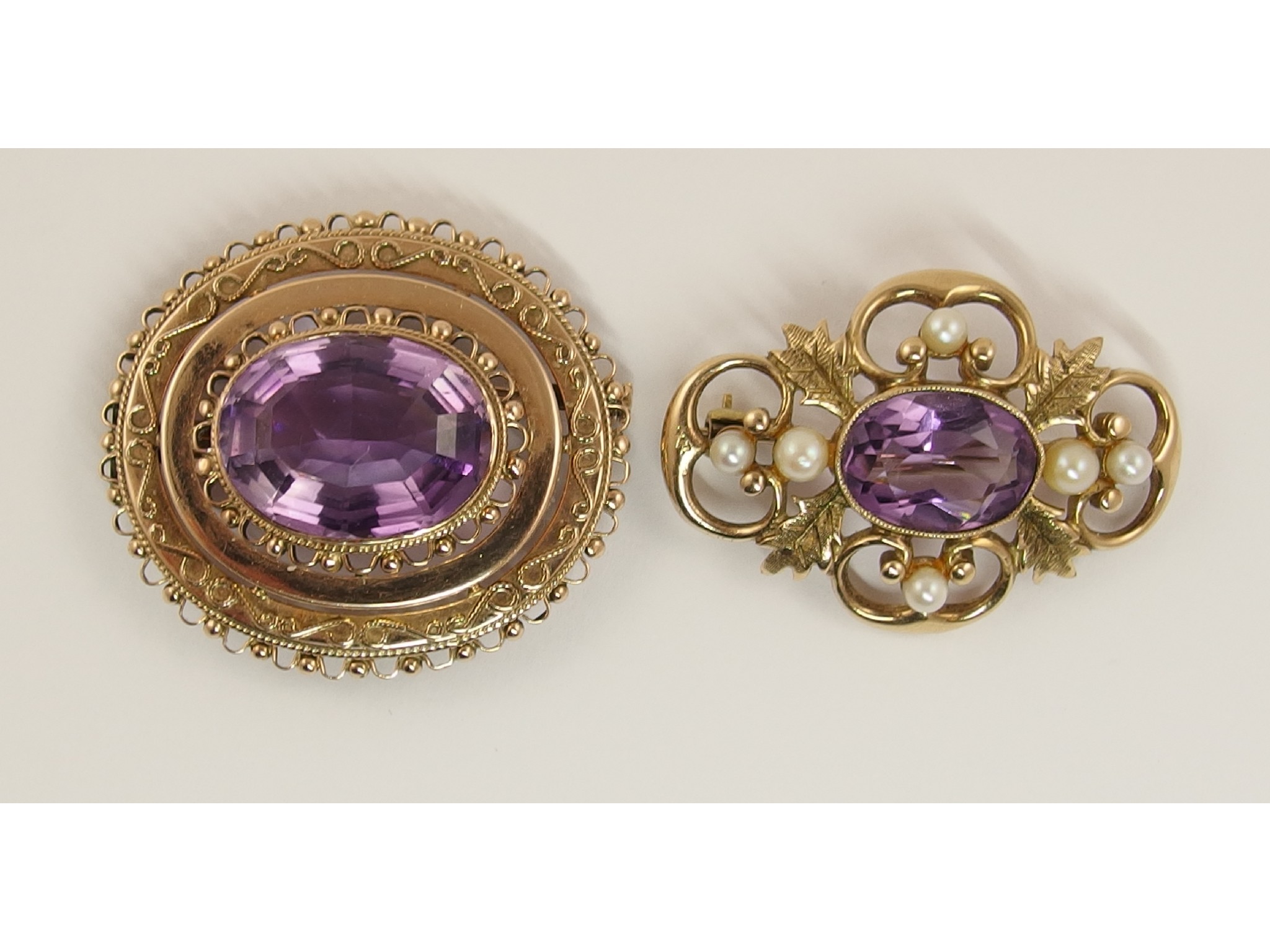 Appraisal: Two rose gold Victorian amethyst set broochesone is also a