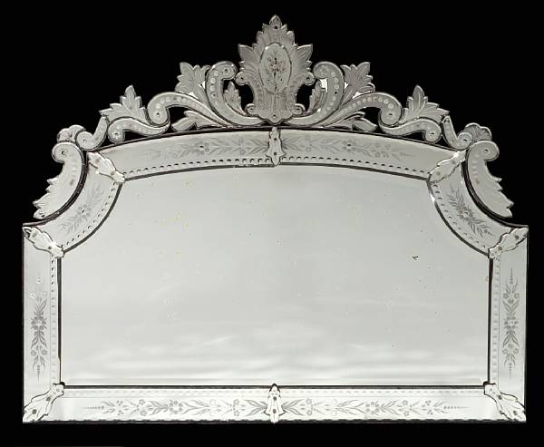 Appraisal: A Venetian Rococo style etched glass overmantel mirror mid th