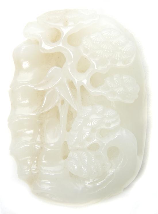 Appraisal: Chinese Pierce Carved Jade Pendant th century depicting a lotus