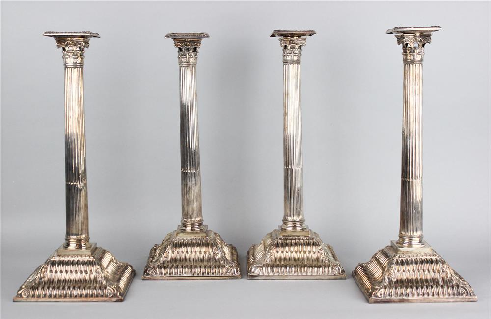 Appraisal: FOUR GEORGIAN SHEFFIELD PLATED CANDLESTICKS early th C each with