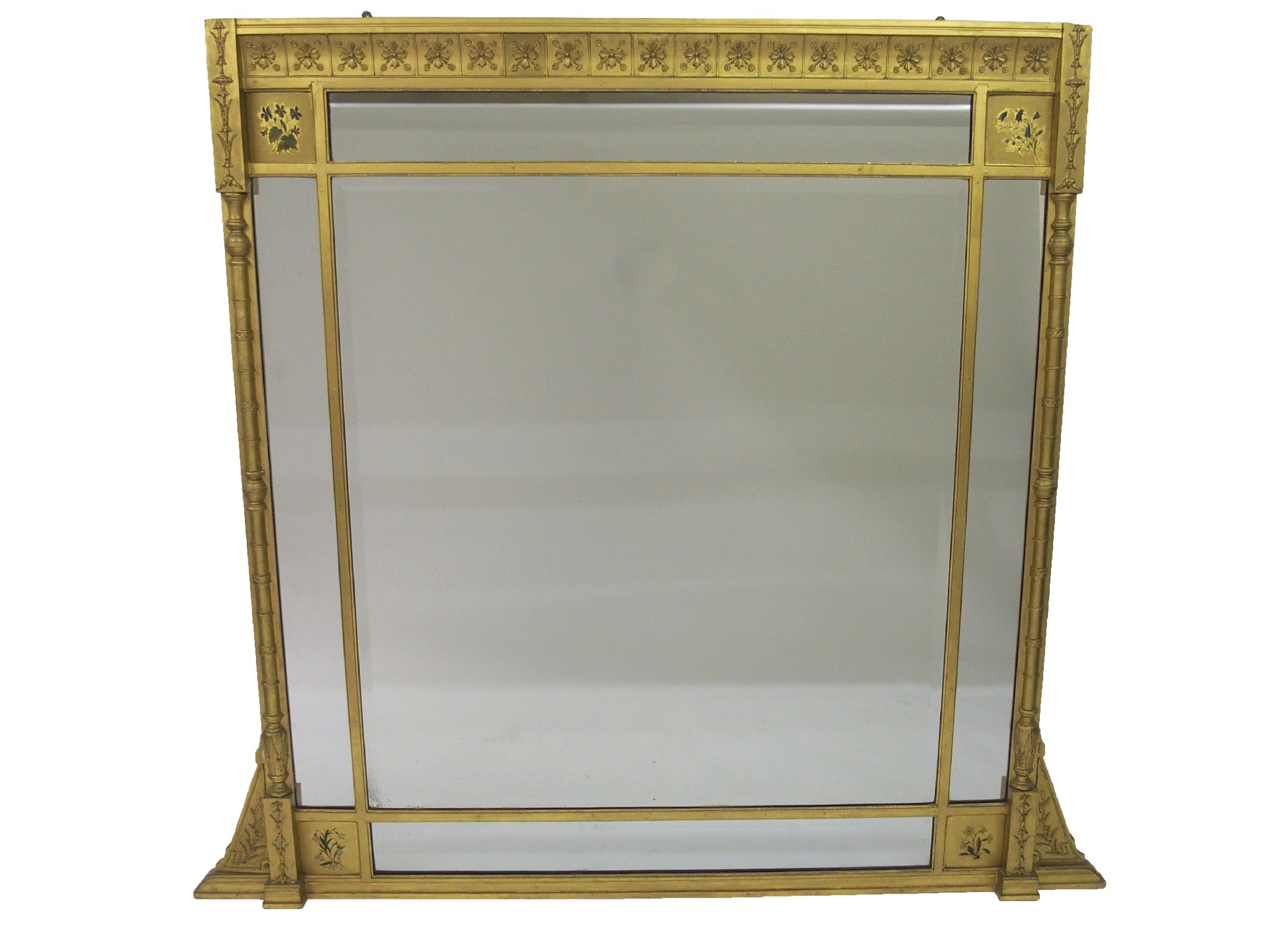 Appraisal: A Victorian gilt and painted wood overmantle mirrorcast with stylised