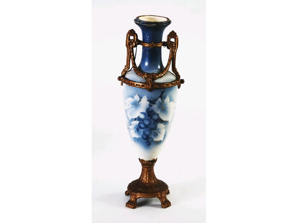 Appraisal: CONTINENTAL PORCELAIN AND GILT METAL MOUNTED TWO HANDLED VASE slender