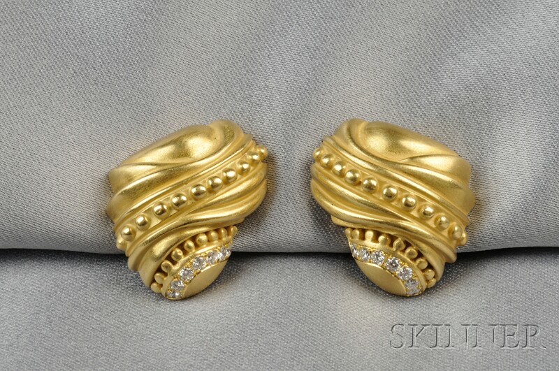 Appraisal: kt Gold and Diamond Earclips Vahe Naltchayan c each set