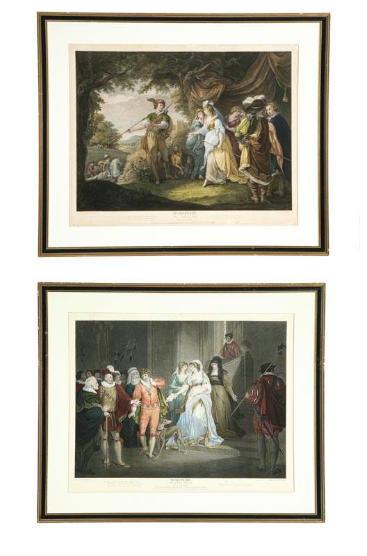 Appraisal: TWO SHAKESPEARE PRINTS Large folio handcolored engravings by Facius after