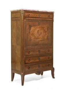 Appraisal: A LOUIS XVI STYLE KINGWOOD MARQUETRY AND MARBLE TOP SECRETAIRE