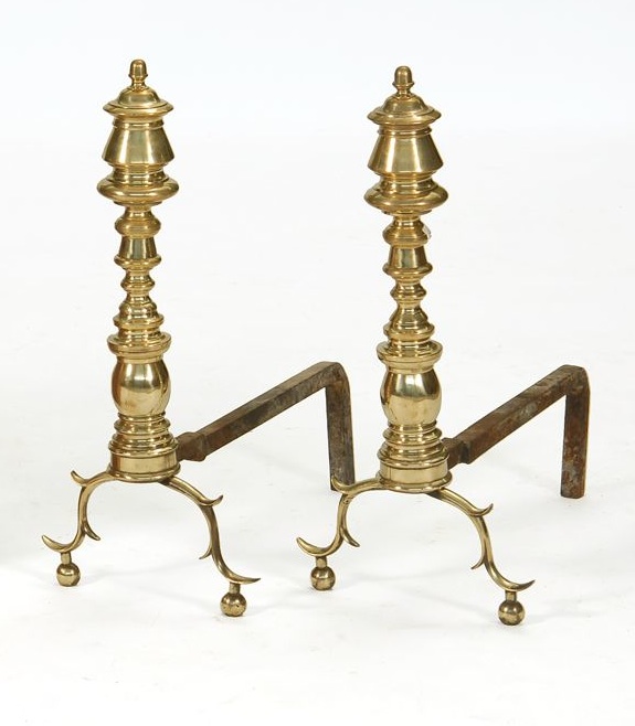 Appraisal: PAIR OF FEDERAL BRASS ANDIRONS Early th CenturyWith bold faceted