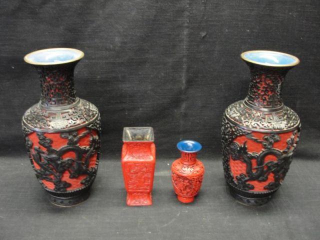 Appraisal: Carved Cinnabar and Metal Vases From a Larchmont estate Dimensions