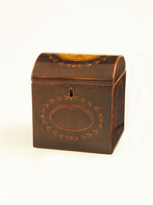 Appraisal: A Regency harewood and marquetry inlaid domed top tea caddy