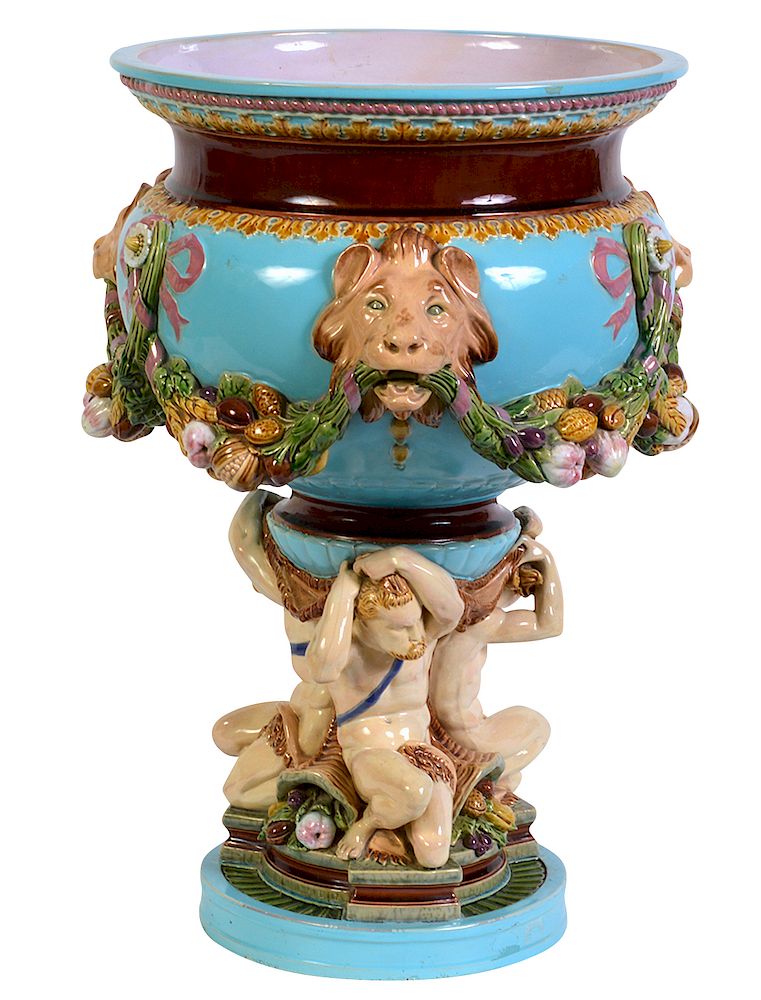 Appraisal: English Large Minton Majolica Jardiniere Minton Majolica jardiniere polychrome decorated