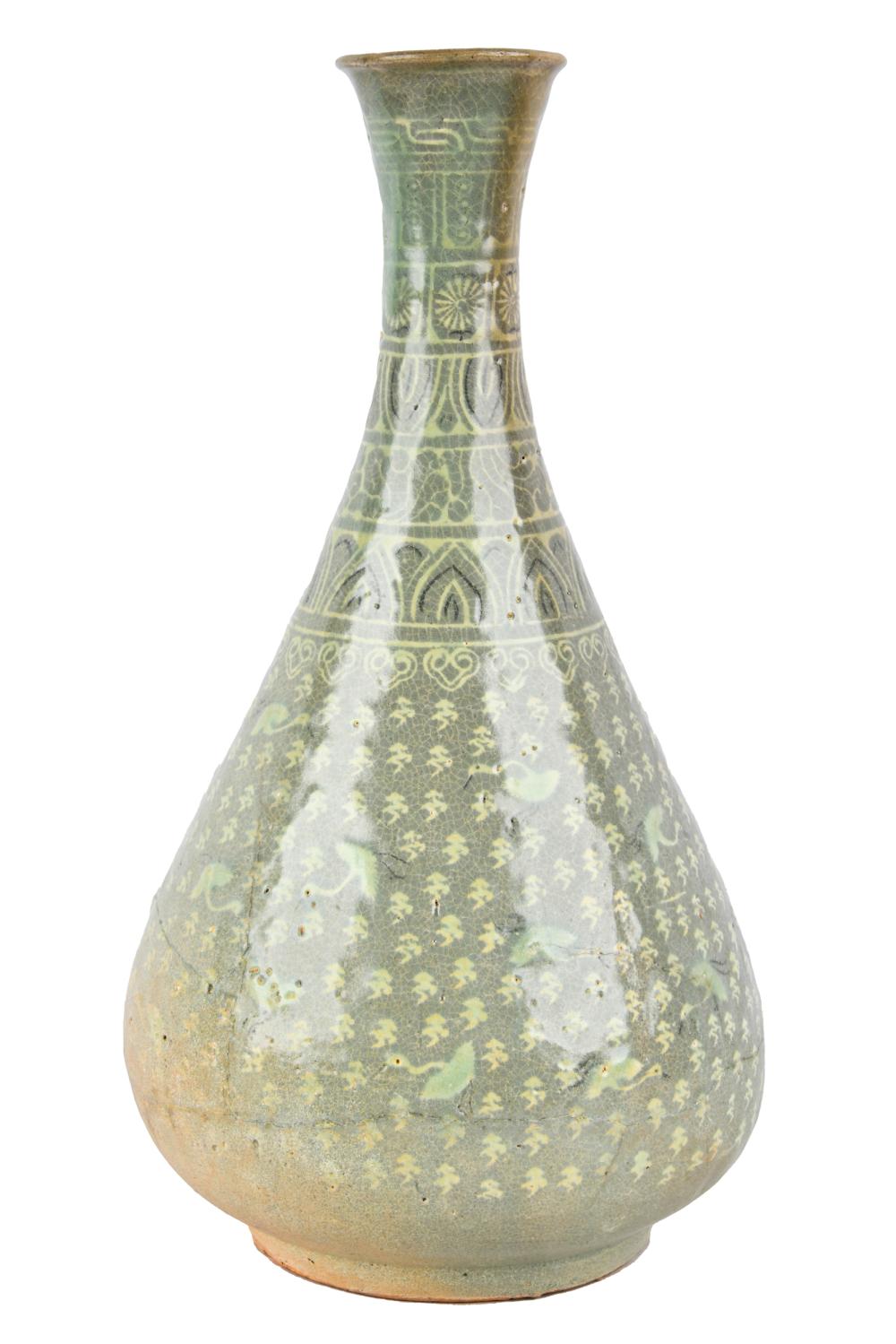 Appraisal: KOREAN INLAID CELADON BOTTLEwith kiln cracks inches high Condition