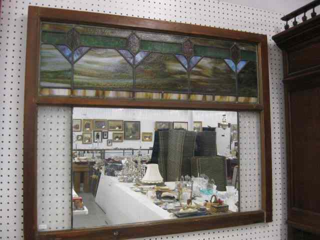 Appraisal: Stained Glass Window with Mirror overall '' x ''