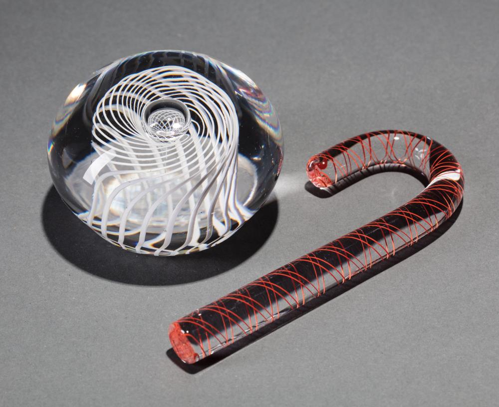 Appraisal: Steuben Glass Candy Cane and a Cane Twist Paperweight taller