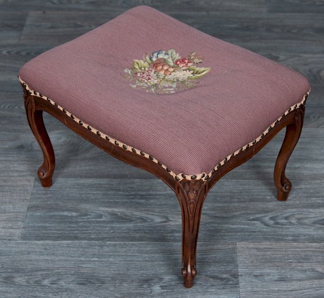 Appraisal: French Style Stool Stool with French curved legs and needlepoint