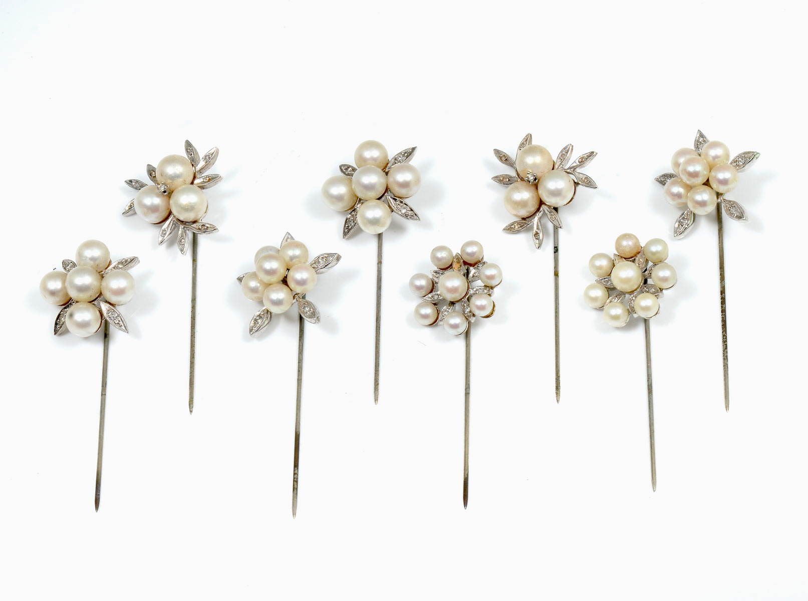 Appraisal: K PEARL DIAMOND STICKPINS K white gold cultured pearl and