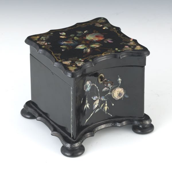 Appraisal: ENGLISH VICTORIAN PAPIER-M CH TEA CADDY x x Rectangular papier-m