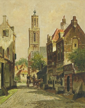 Appraisal: H Ten Hoven Dutch b A Dutch Street Scene Oil