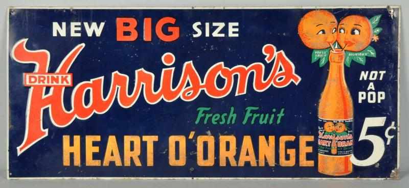 Appraisal: Embossed Tin Harrison's Orange Sign Description Circa s Nails holes