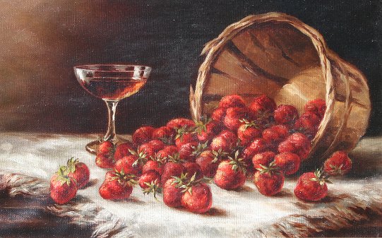 Appraisal: AMERICAN SCHOOL OIL CANVAS PAINTING OF STRAWBERRIES IN A BASKET