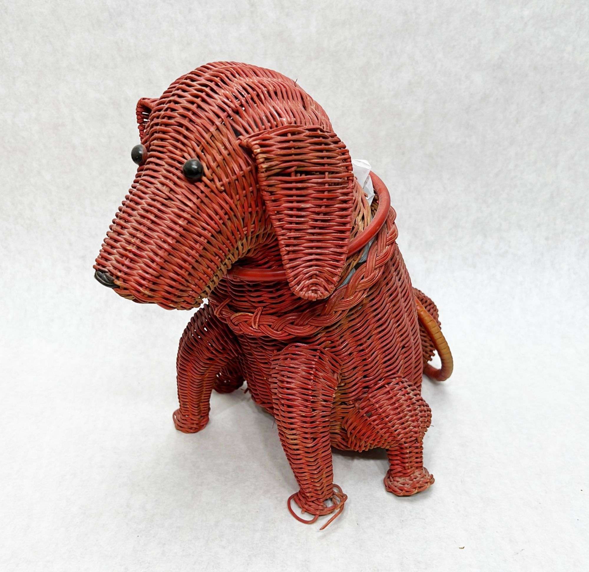 Appraisal: Figural Wicker Seated Dog Purse tall Condition Good no noticeable