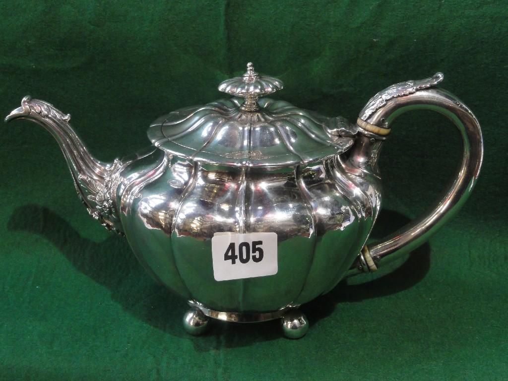 Appraisal: A good George IV silver pumpkin shaped teapot with acanthus