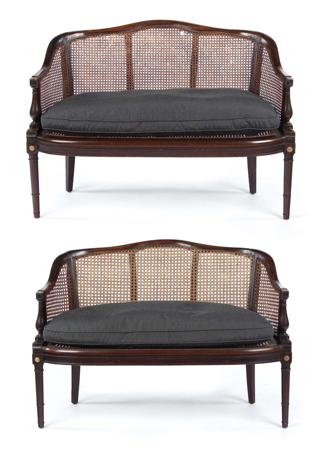 Appraisal: Pair of George III caned carved walnut settees th century