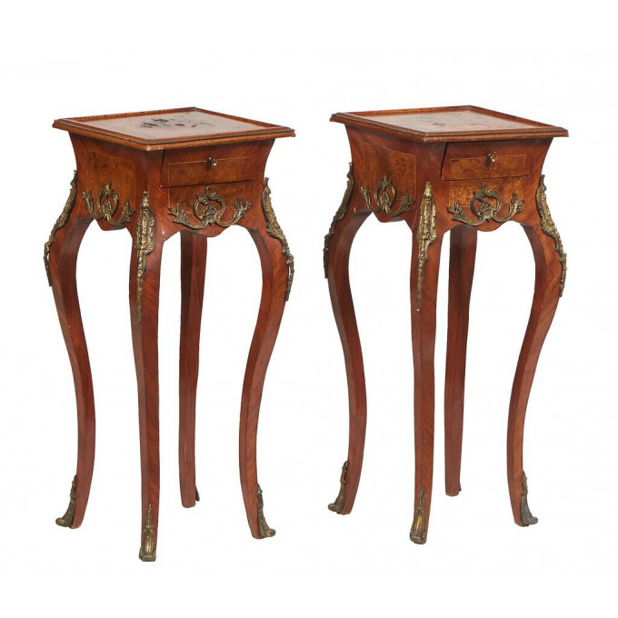 Appraisal: Pair of Louis XV Style Ormolu Mounted Inlaid Kingwood and