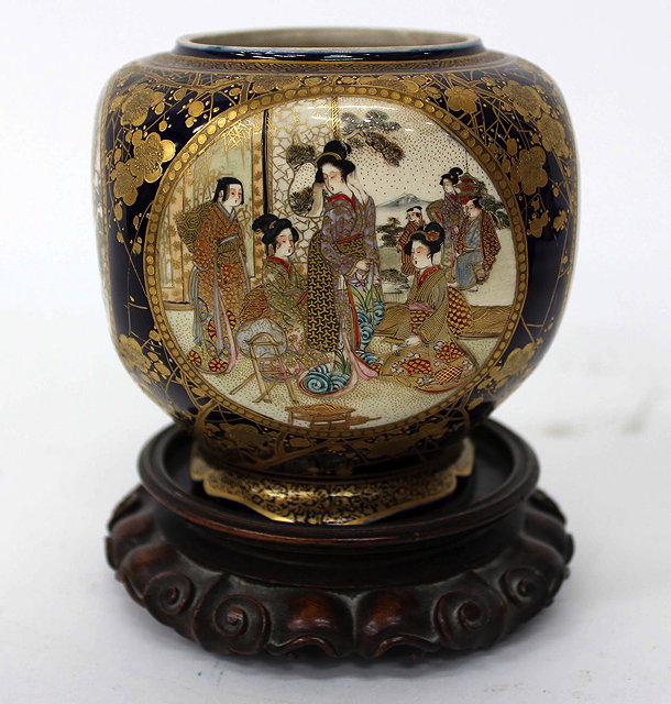 Appraisal: A JAPANESE SATSUMA WARE VASE the four sides each with