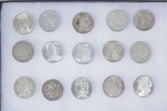 Appraisal: FIFTEEN SILVER DOLLARS Including nine assorted Morgans and six peace