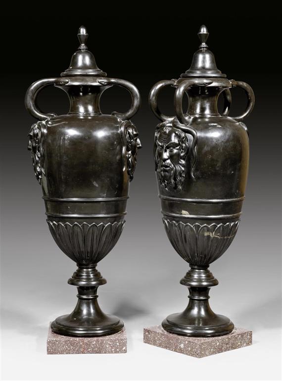 Appraisal: PAIR OF LARGE ORNAMENTAL VASES AUX SERPENTS Louis XVI probably