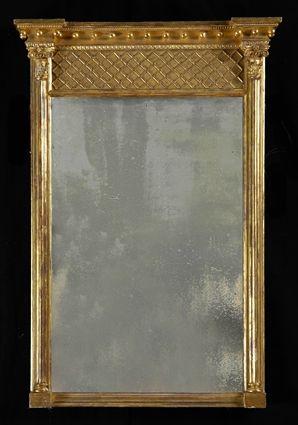 Appraisal: REGENCY CARVED GILTWOOD PIER MIRROR The upright plate with diamond