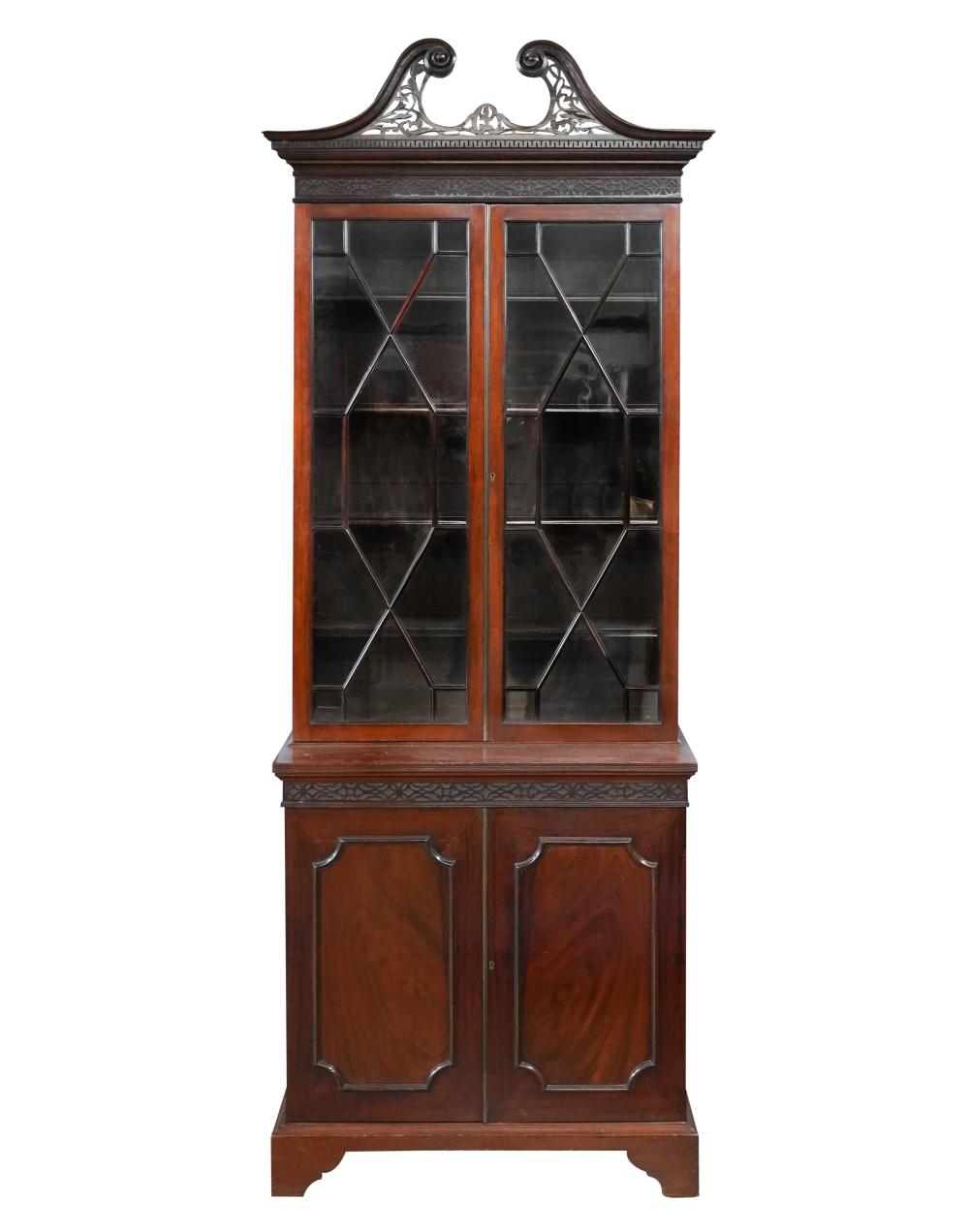 Appraisal: GEORGIAN-STYLE MAHOGANY BUREAU BOOKCASEin two parts the upper case with