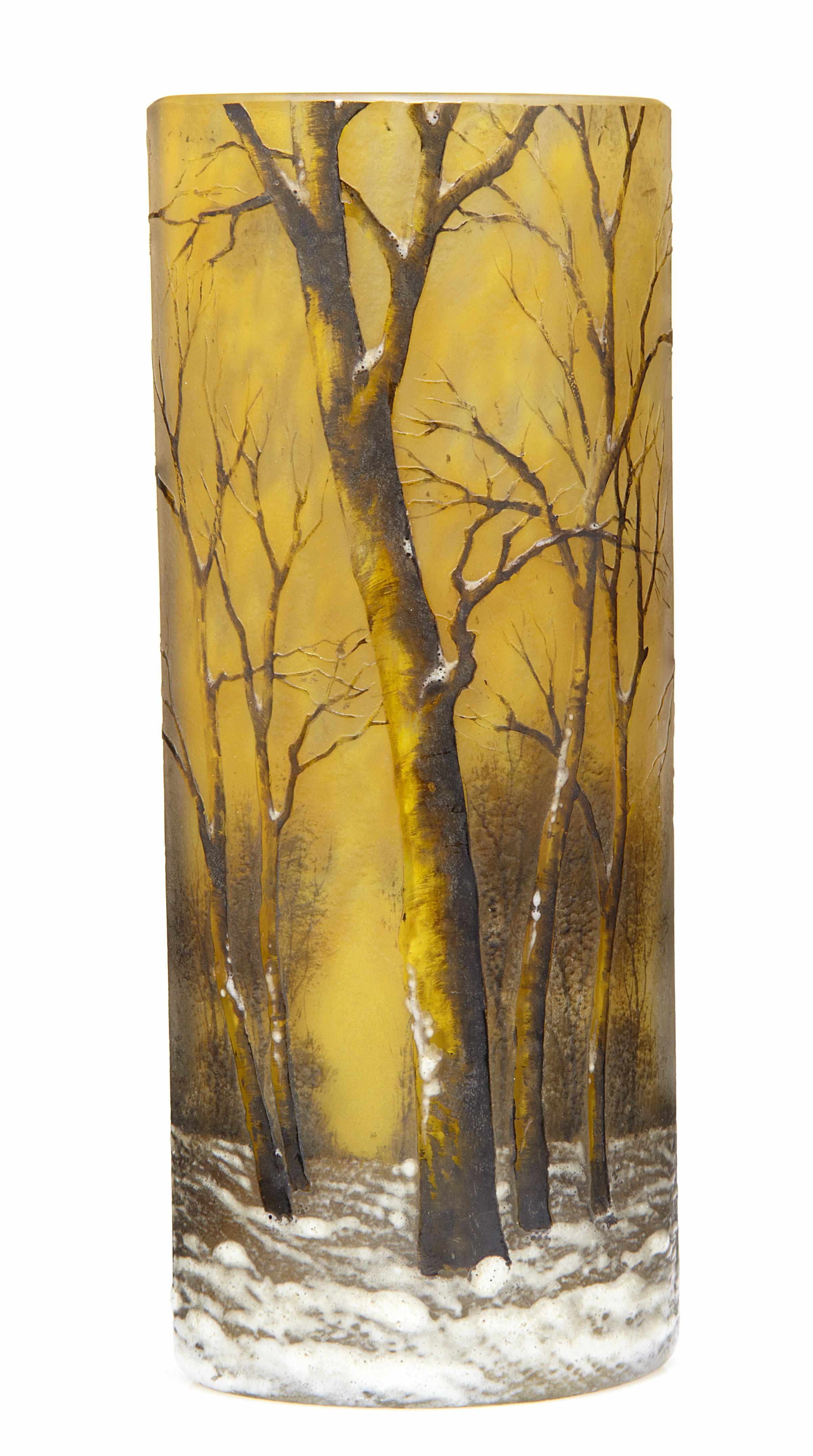 Appraisal: A Daum Nancy enameled glass winter landscape vase circa signed