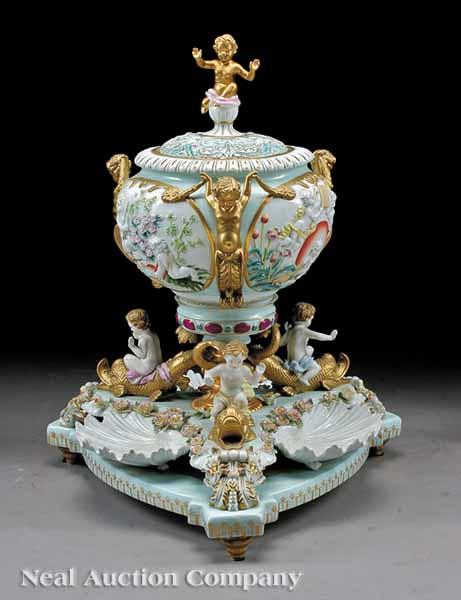 Appraisal: A Decorative Porcelain Centerpiece late th c the globular lidded