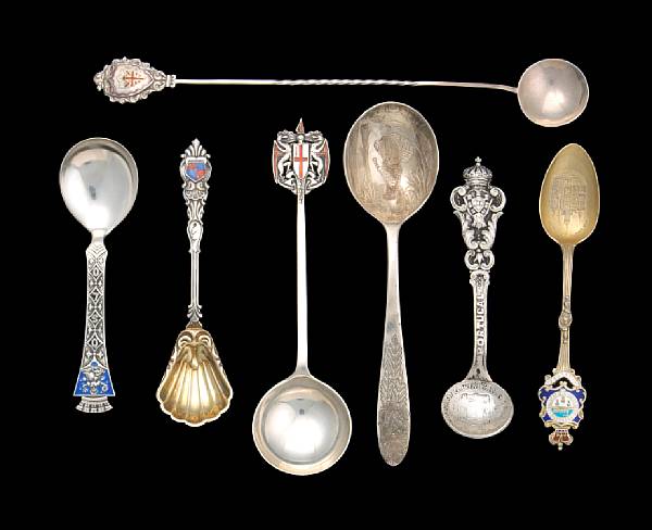 Appraisal: Property of various owners Including enameled heraldic spoon with motto