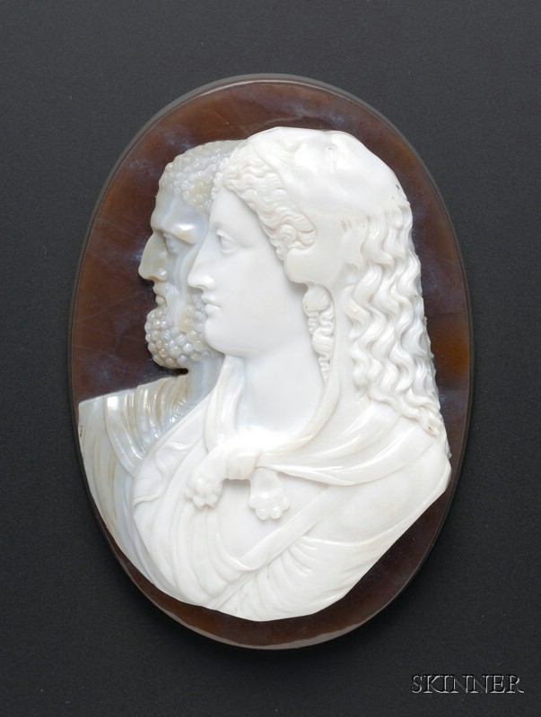 Appraisal: Fine Large Carved Banded Agate Cameo late th century oval