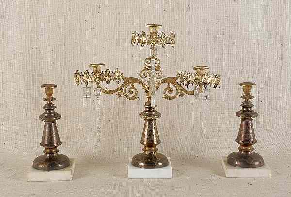 Appraisal: Three-piece gilt metal girandole set th c h