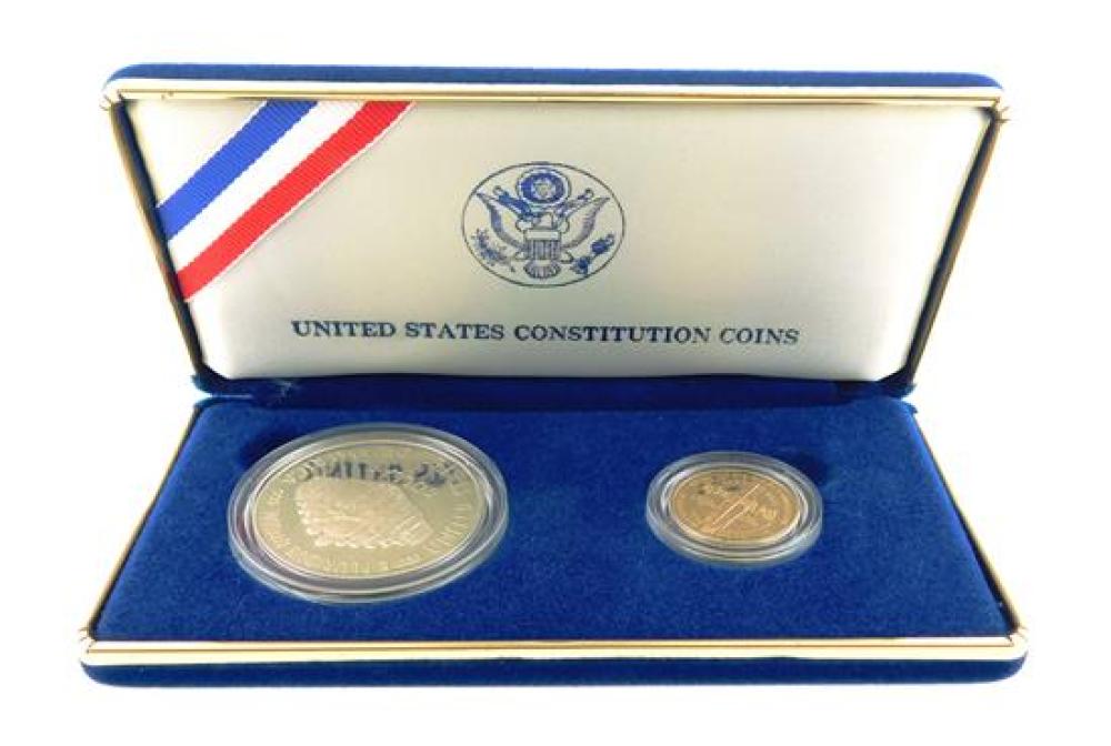 Appraisal: COINS Constitution gold coin and silver dollar proof in original